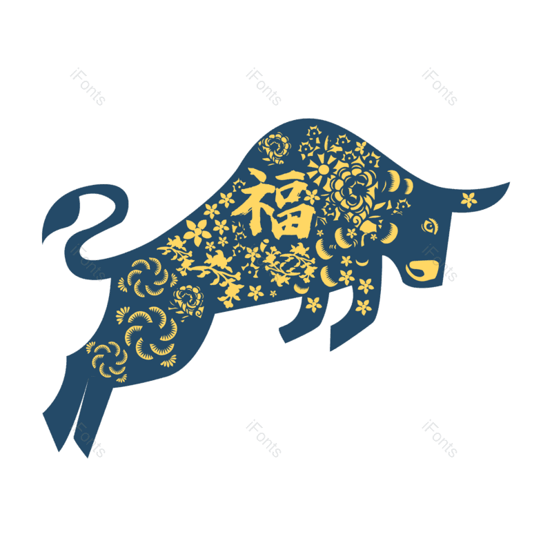 蓝色图片,剪纸风格元素,新年PNG,免抠素材
